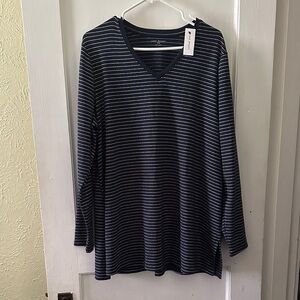 NWT Lane Bryant Navy Metallic Long Sleeve V-Neck Blouse Top